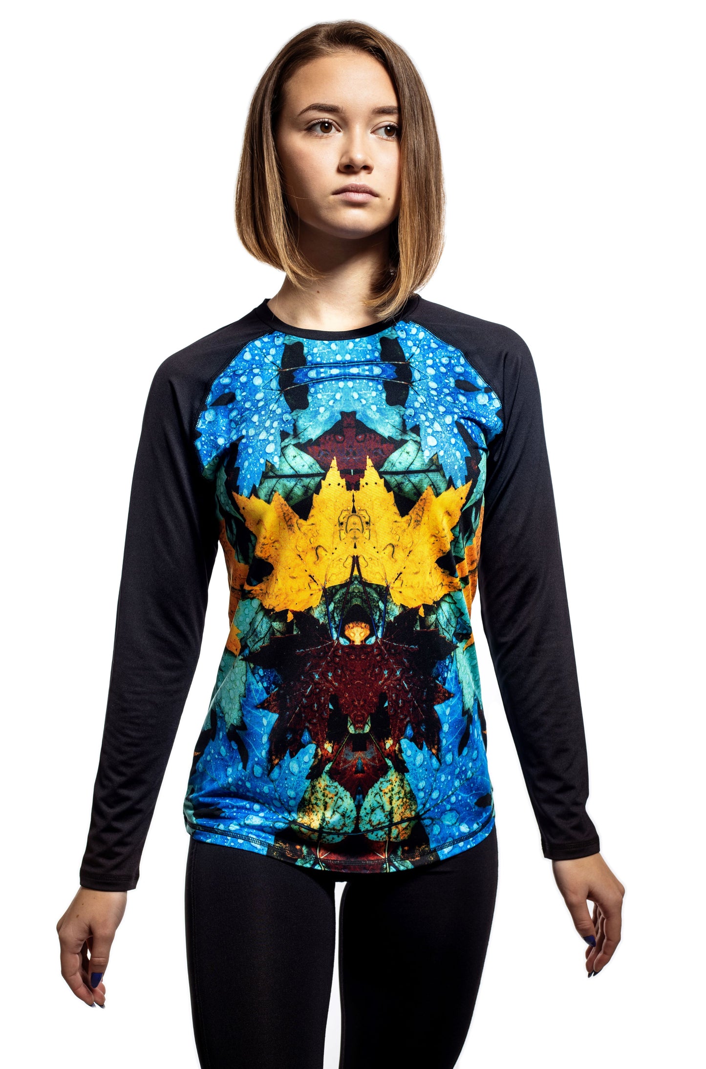 Tricou de damă cu mânecă lungă și guler rotund, cu mânecă raglan