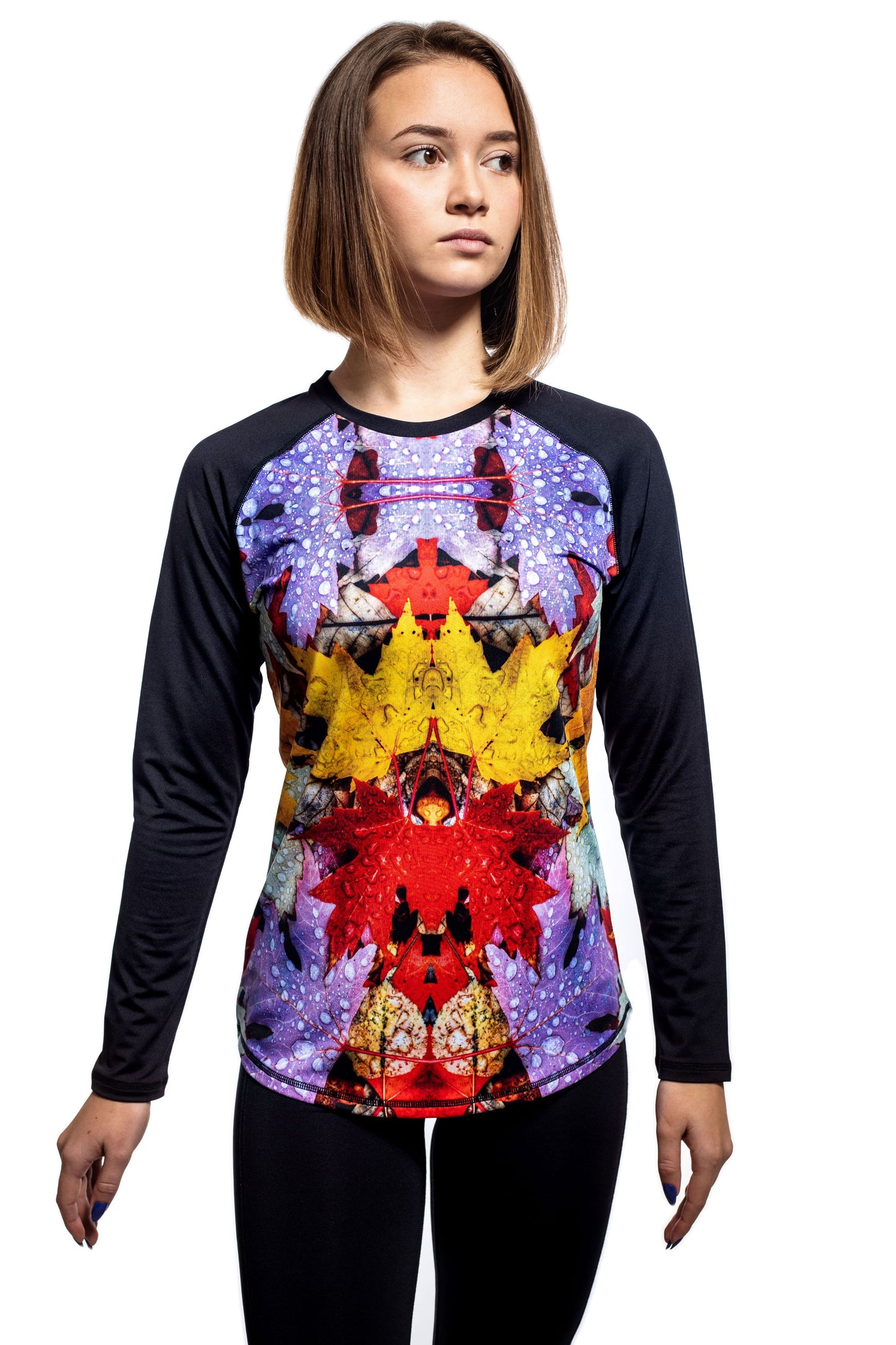 Tricou de damă cu mânecă lungă și guler rotund, cu mânecă raglan
