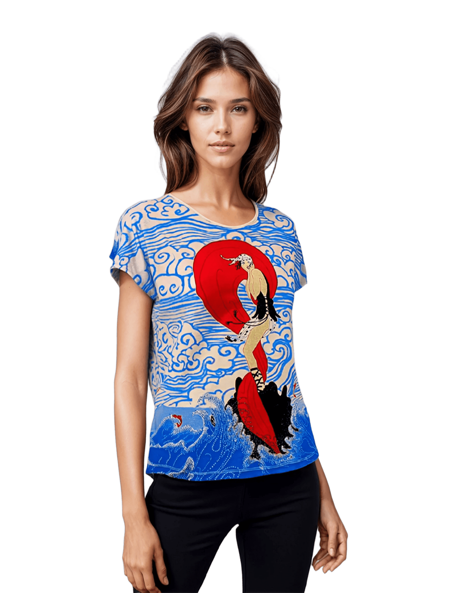 Bluză de damă - tricou cu mânecă scurtă și guler rotund