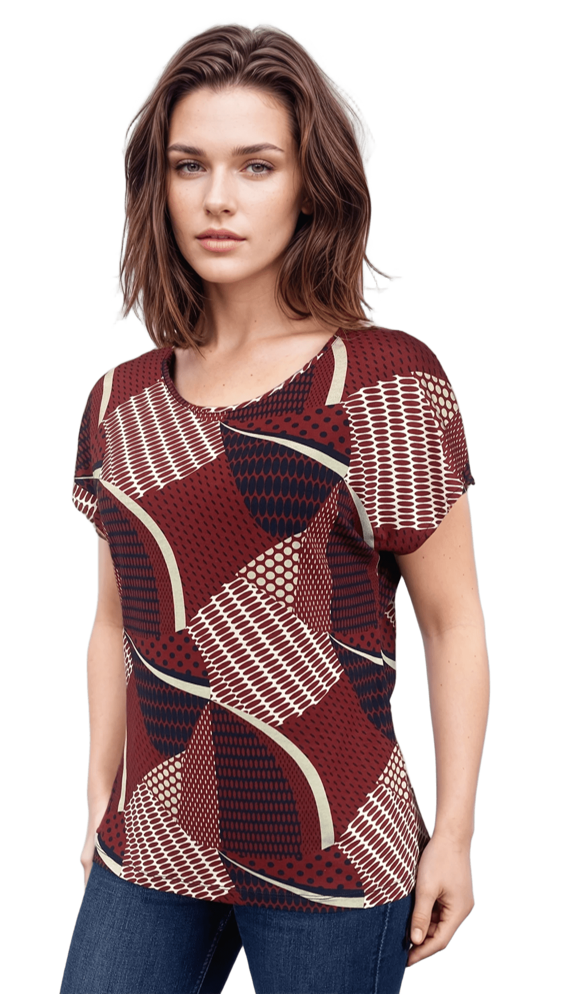 Bluză de damă - tricou cu mânecă scurtă și guler rotund