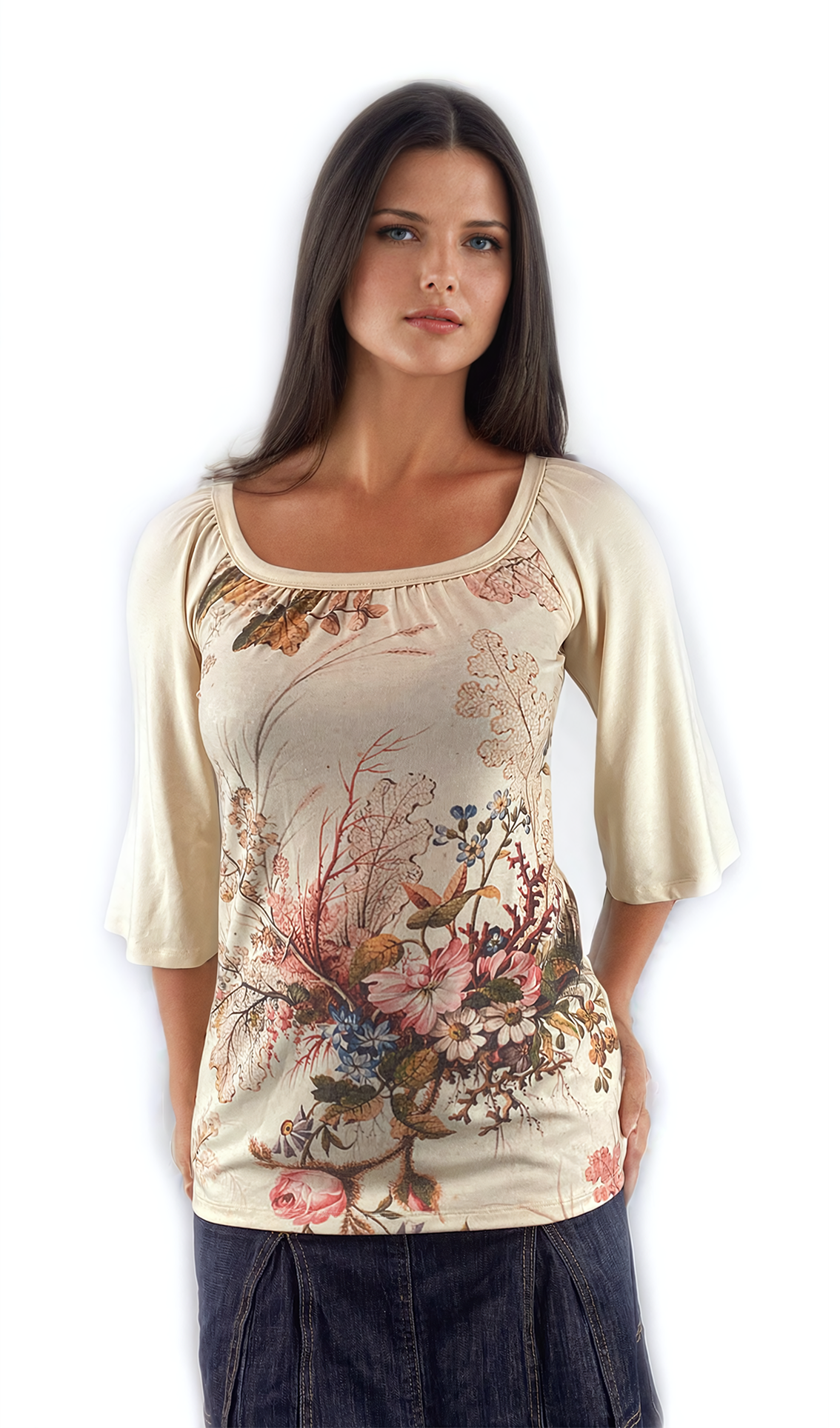 Bluză de damă - tricou cu mâneci 3/4, decolteu rotund