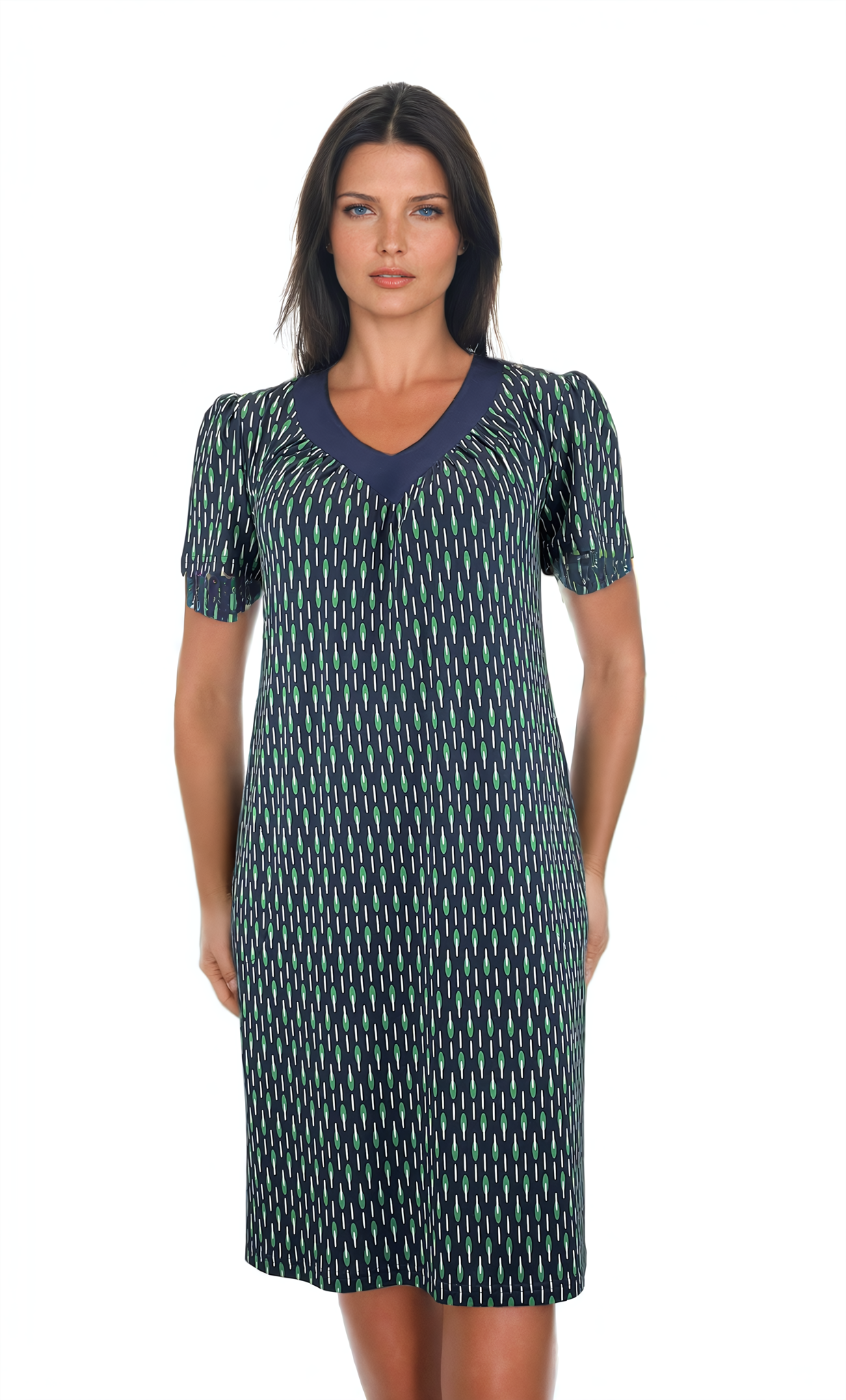 Rochie de damă cu mânecă scurtă şi decolteu adânc