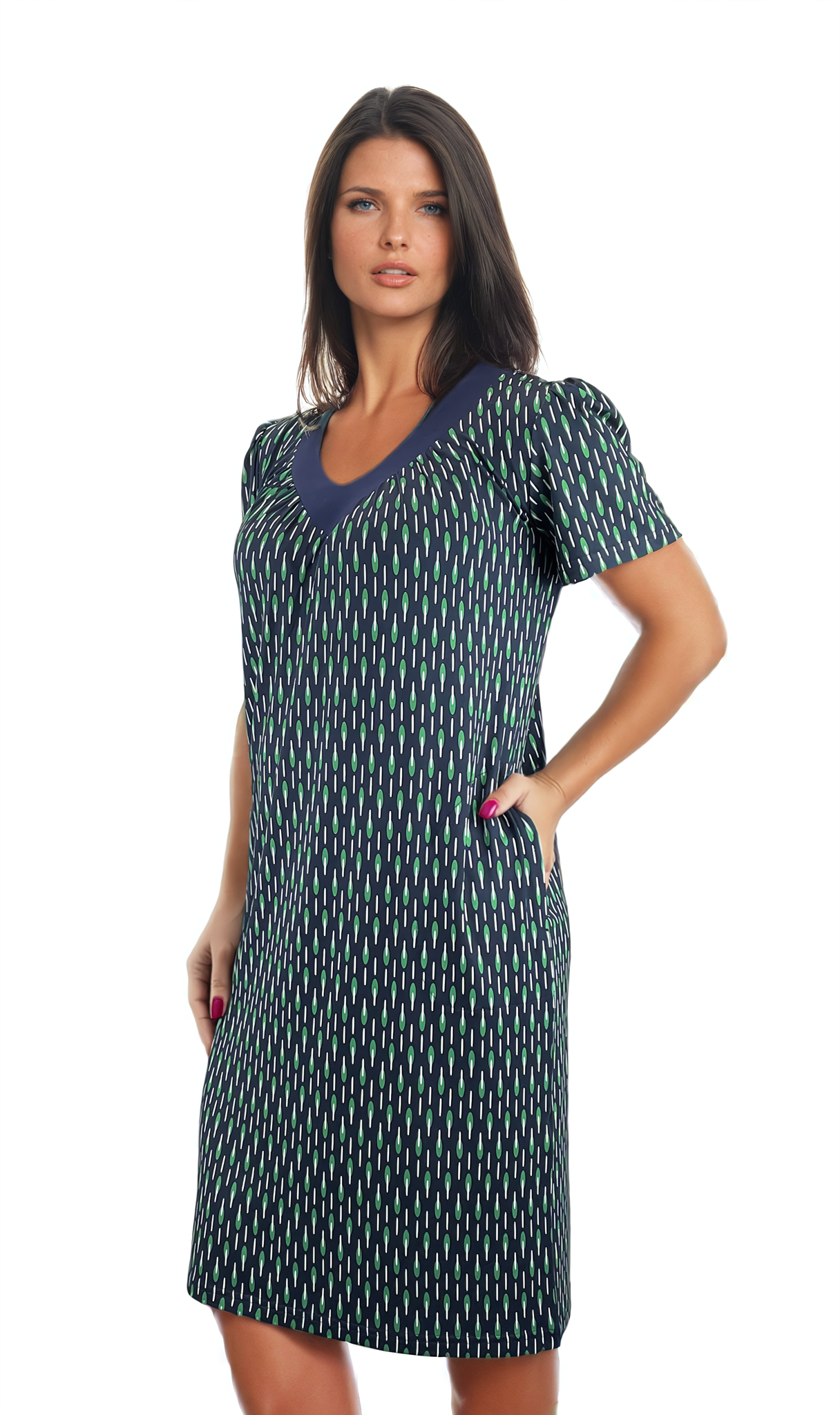 Rochie de damă cu mânecă scurtă şi decolteu adânc