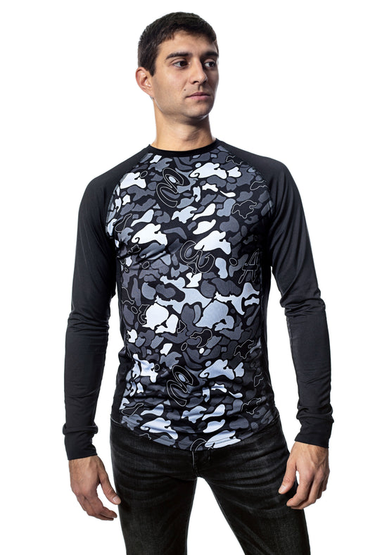 Tricou bărbătesc cu mânecă lungă și guler rotund, cu mânecă raglan