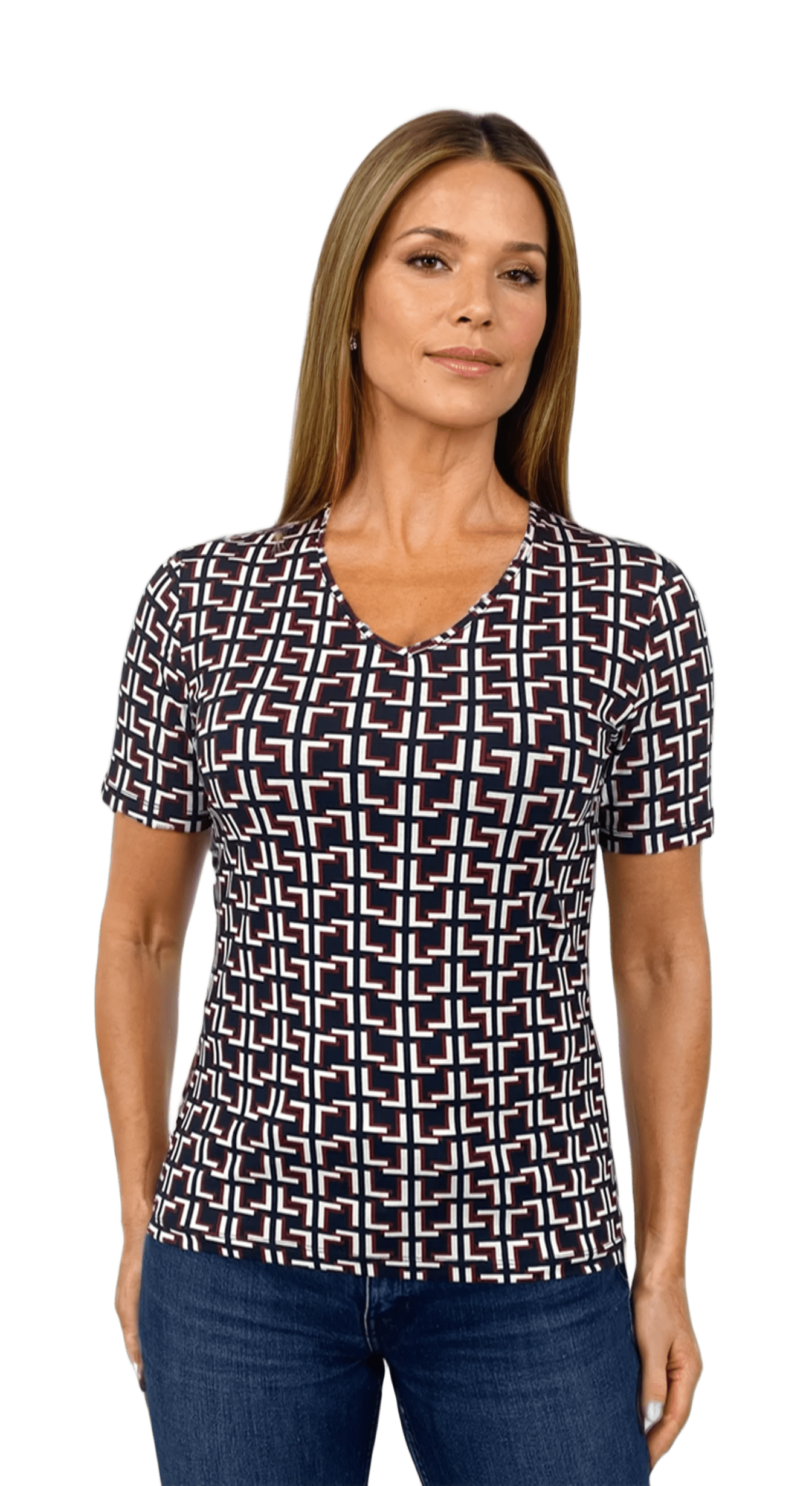 Bluză de damă - tricou cu mânecă scurtă și decolteu ascuțit