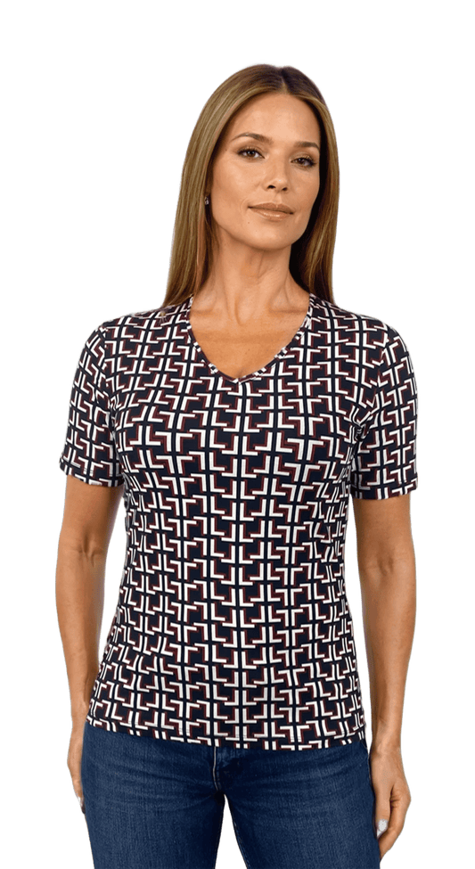 Bluză de damă - tricou cu mânecă scurtă și decolteu ascuțit