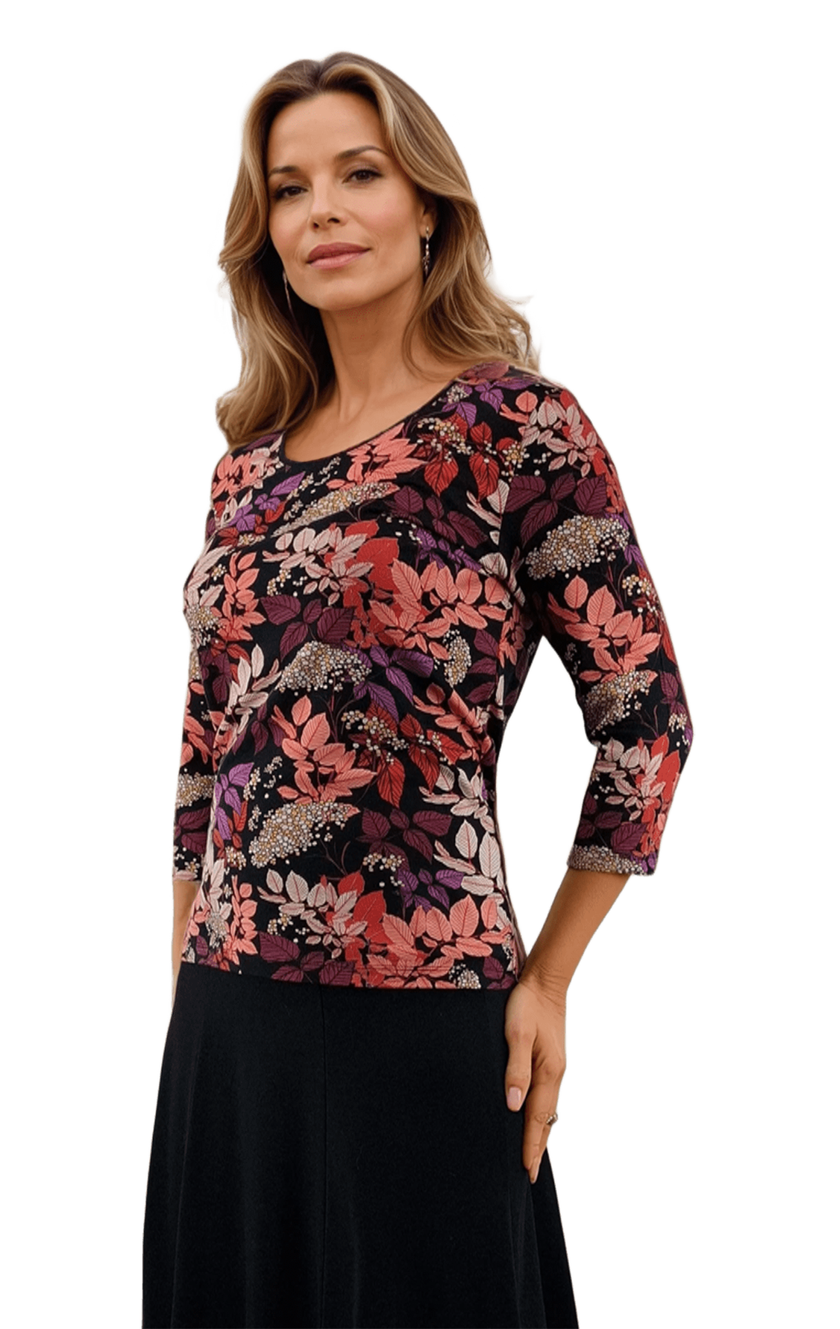 Bluză de damă - tricou cu mâneci 3/4, decolteu rotund