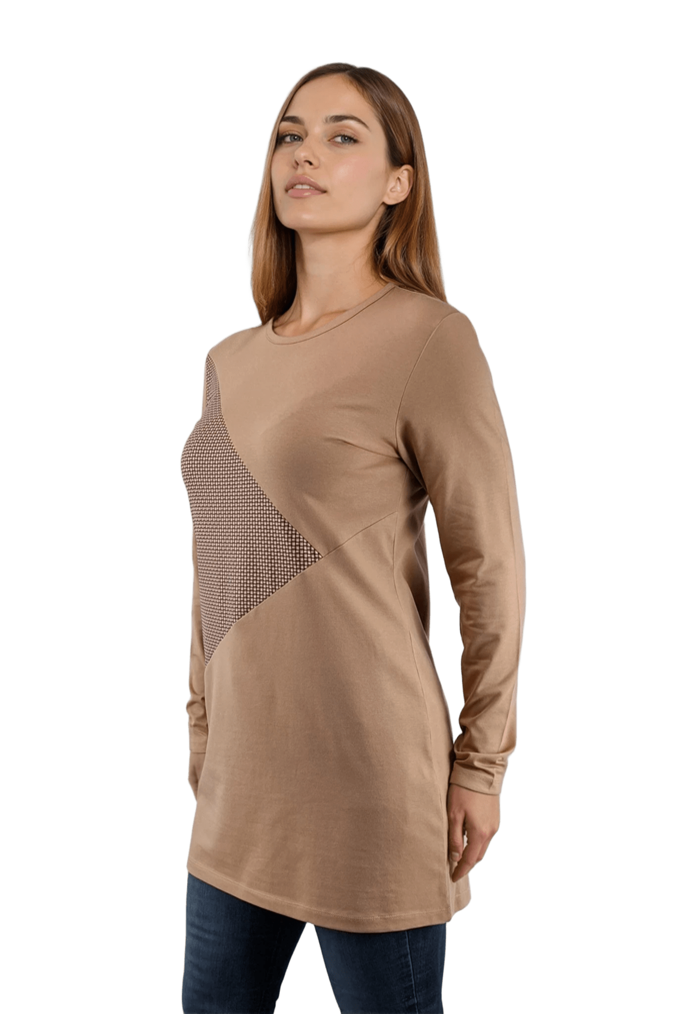 Bluză-tunică asimetrică pentru femei cu mâneci lungi și decolteu rotund