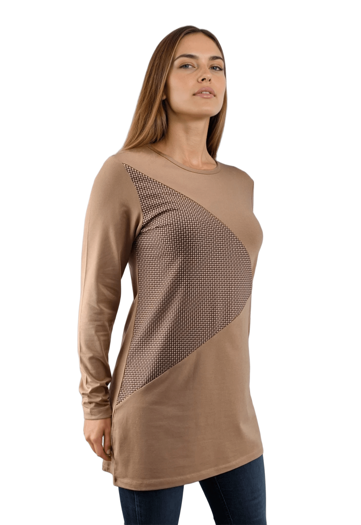 Bluză-tunică asimetrică pentru femei cu mâneci lungi și decolteu rotund