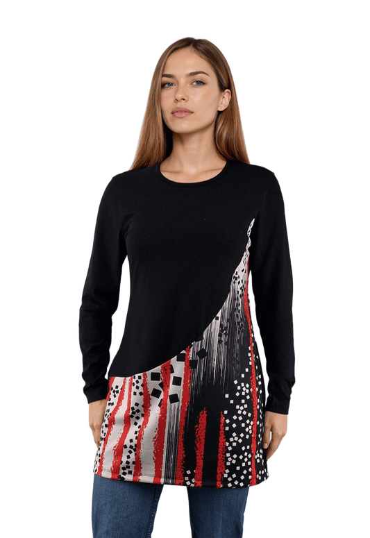 Bluză-tunică asimetrică pentru femei cu mâneci lungi și decolteu rotund