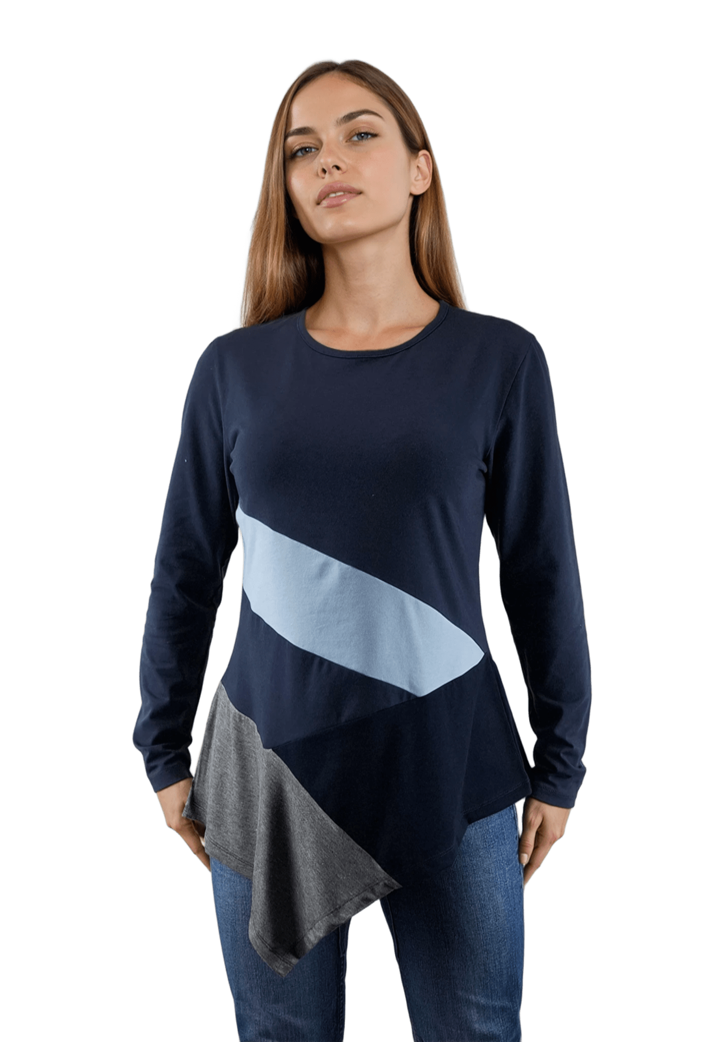 Bluză-tunică asimetrică pentru femei cu mâneci lungi și decolteu rotund