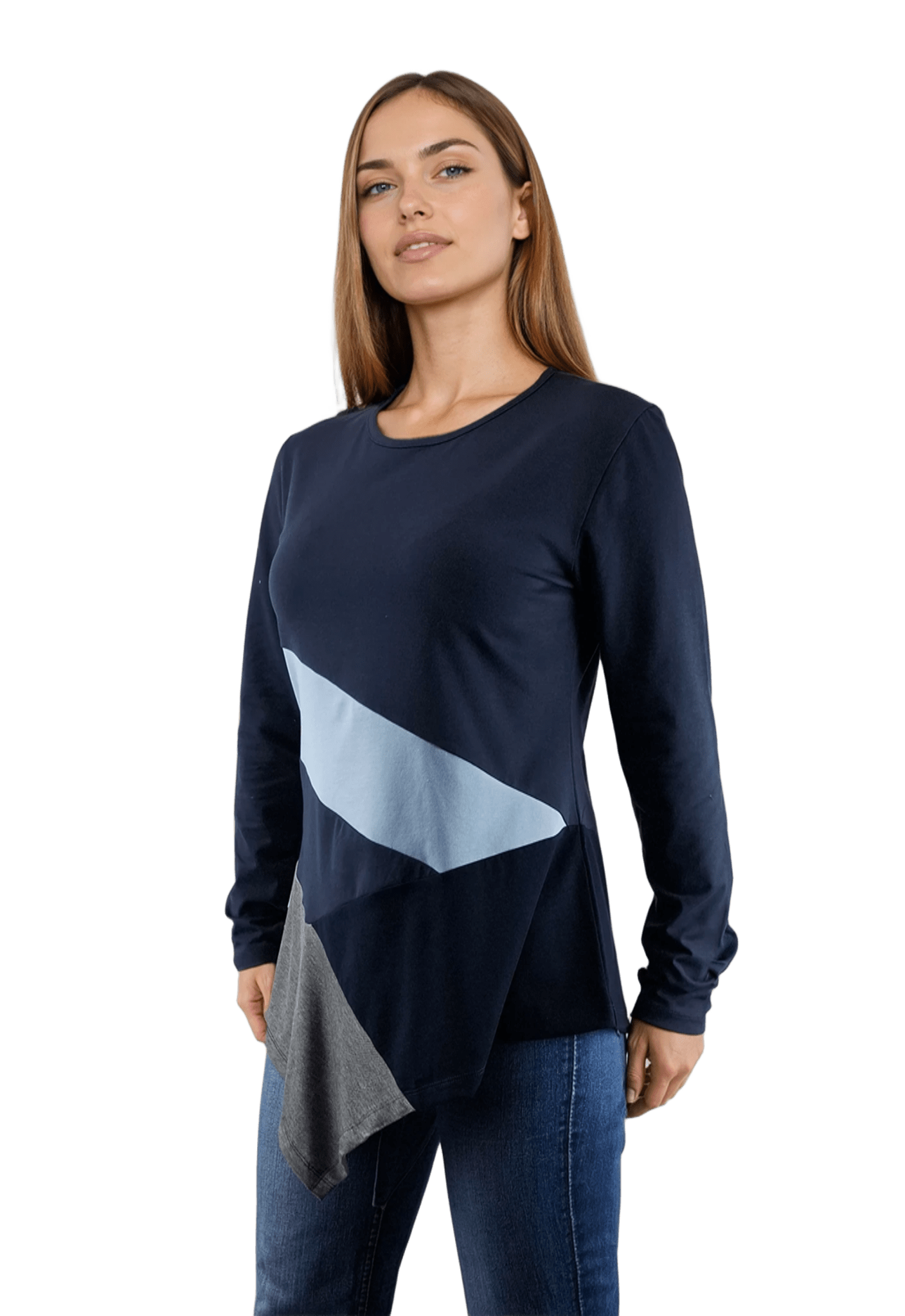 Bluză-tunică asimetrică pentru femei cu mâneci lungi și decolteu rotund