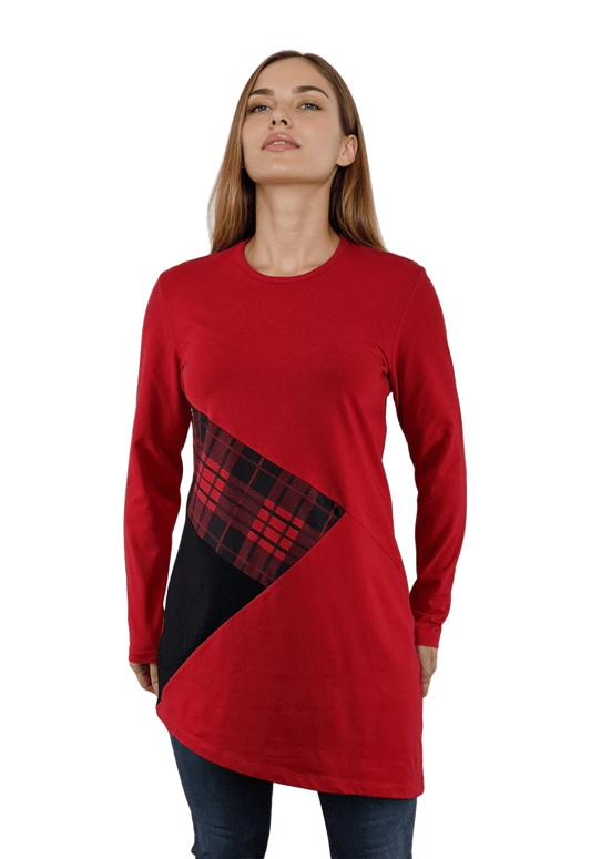 Bluză-tunică asimetrică pentru femei cu mâneci lungi și decolteu rotund