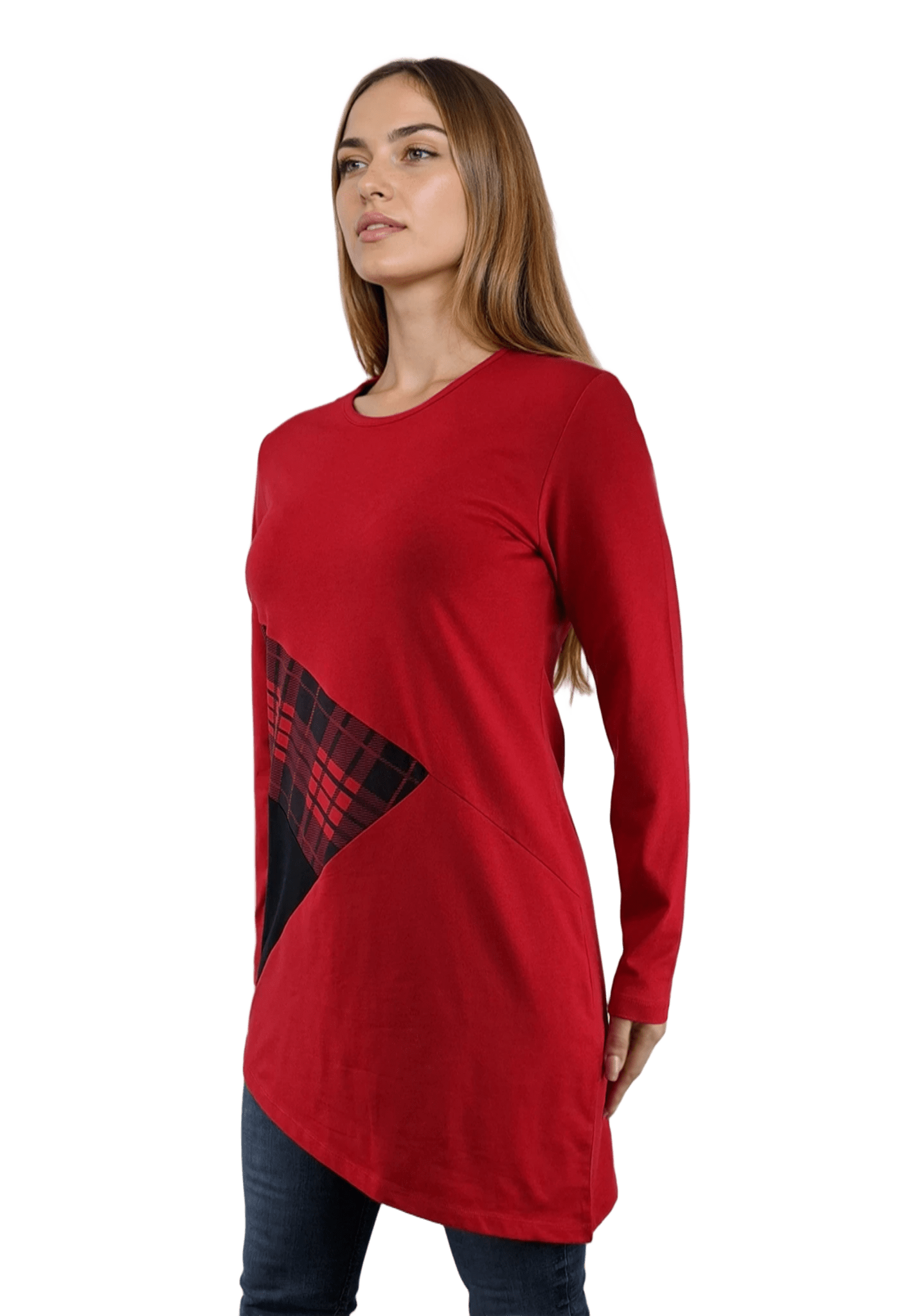 Bluză-tunică asimetrică pentru femei cu mâneci lungi și decolteu rotund