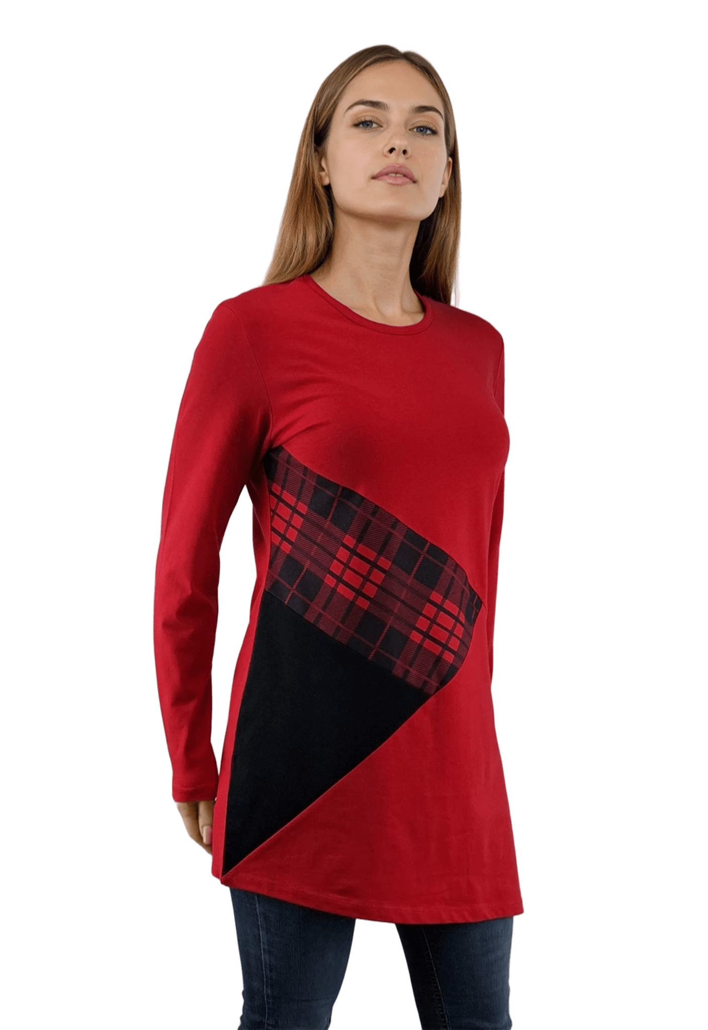 Bluză-tunică asimetrică pentru femei cu mâneci lungi și decolteu rotund