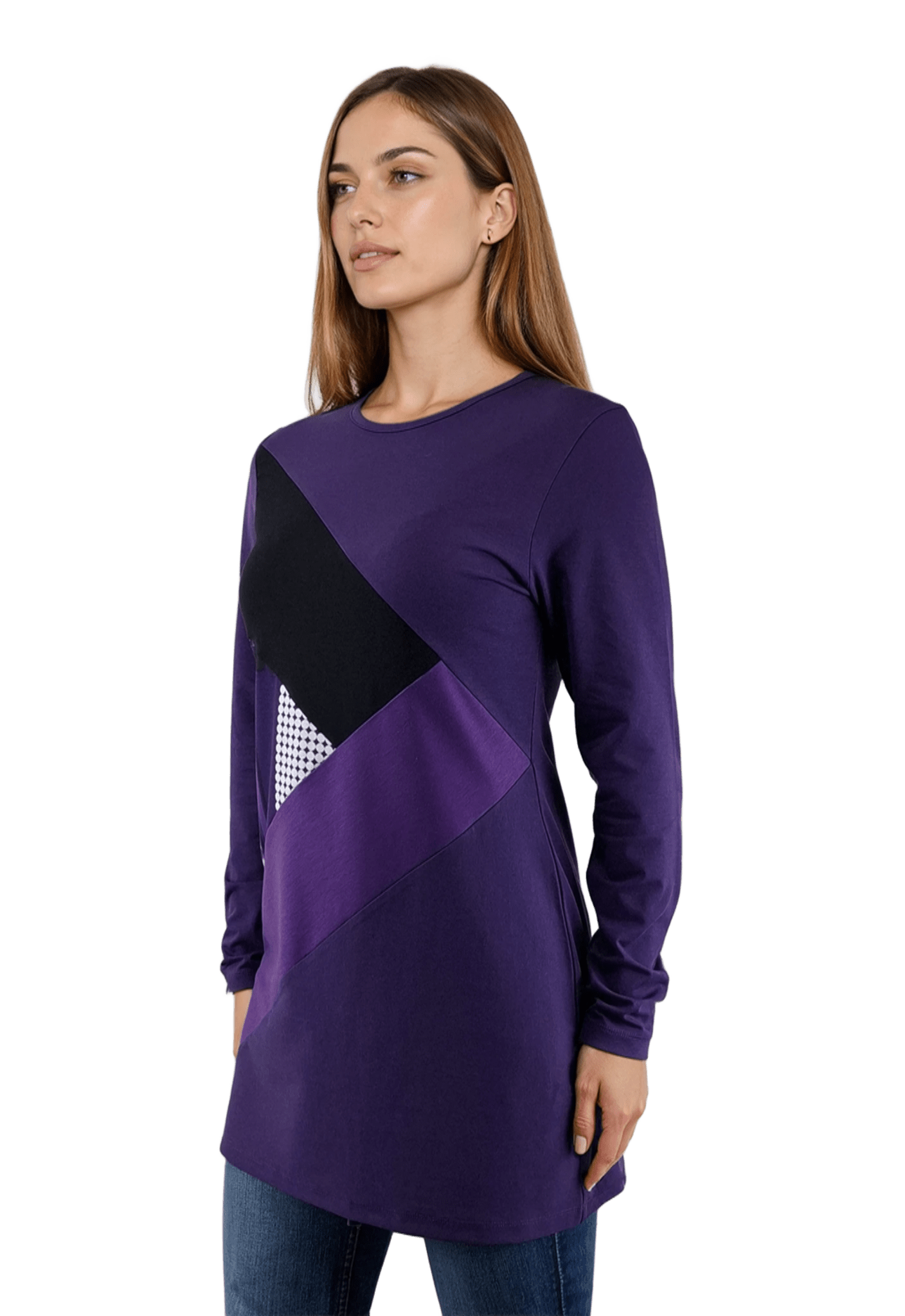 Bluză-tunică asimetrică pentru femei cu mâneci lungi și decolteu rotund