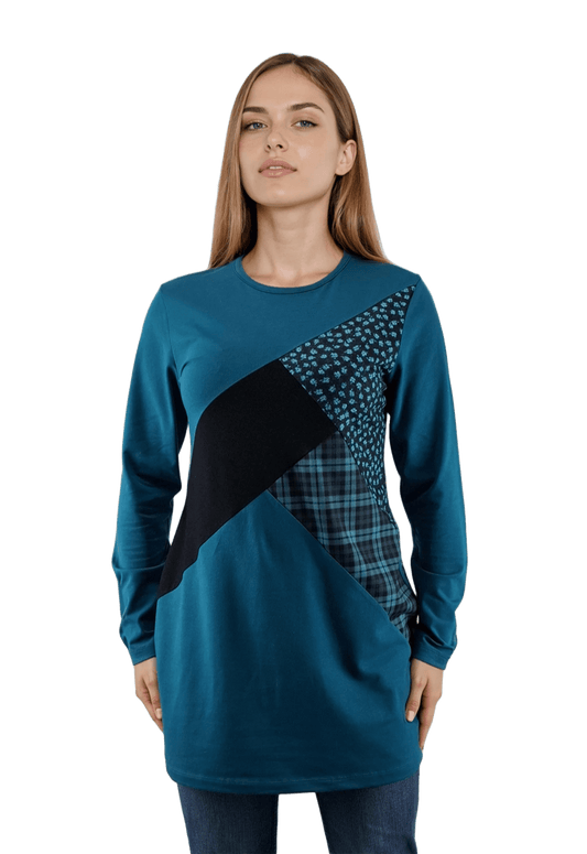 Bluză-tunică asimetrică pentru femei cu mâneci lungi și decolteu rotund